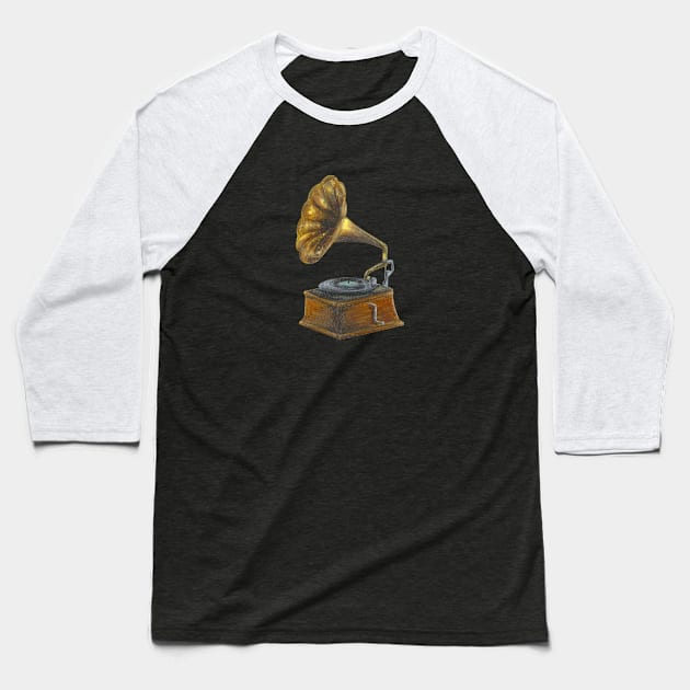 Gramophone Baseball T-Shirt by Jahna Vashti